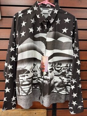 Panhandle Slim Black and White Star & Graphic Button-Down Shirt
